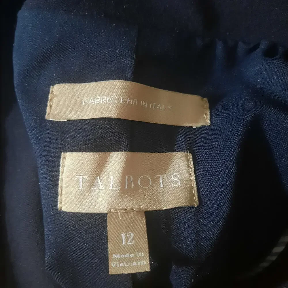 Talbots Black Italian Luxe Knit 5 Button Womens Lined Blazer Size 12